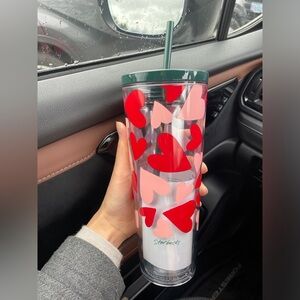 NEW Starbucks 2026 Valentine’s Day Pink&Red Hearts Clear Cold Cup Tumbler  24 Oz